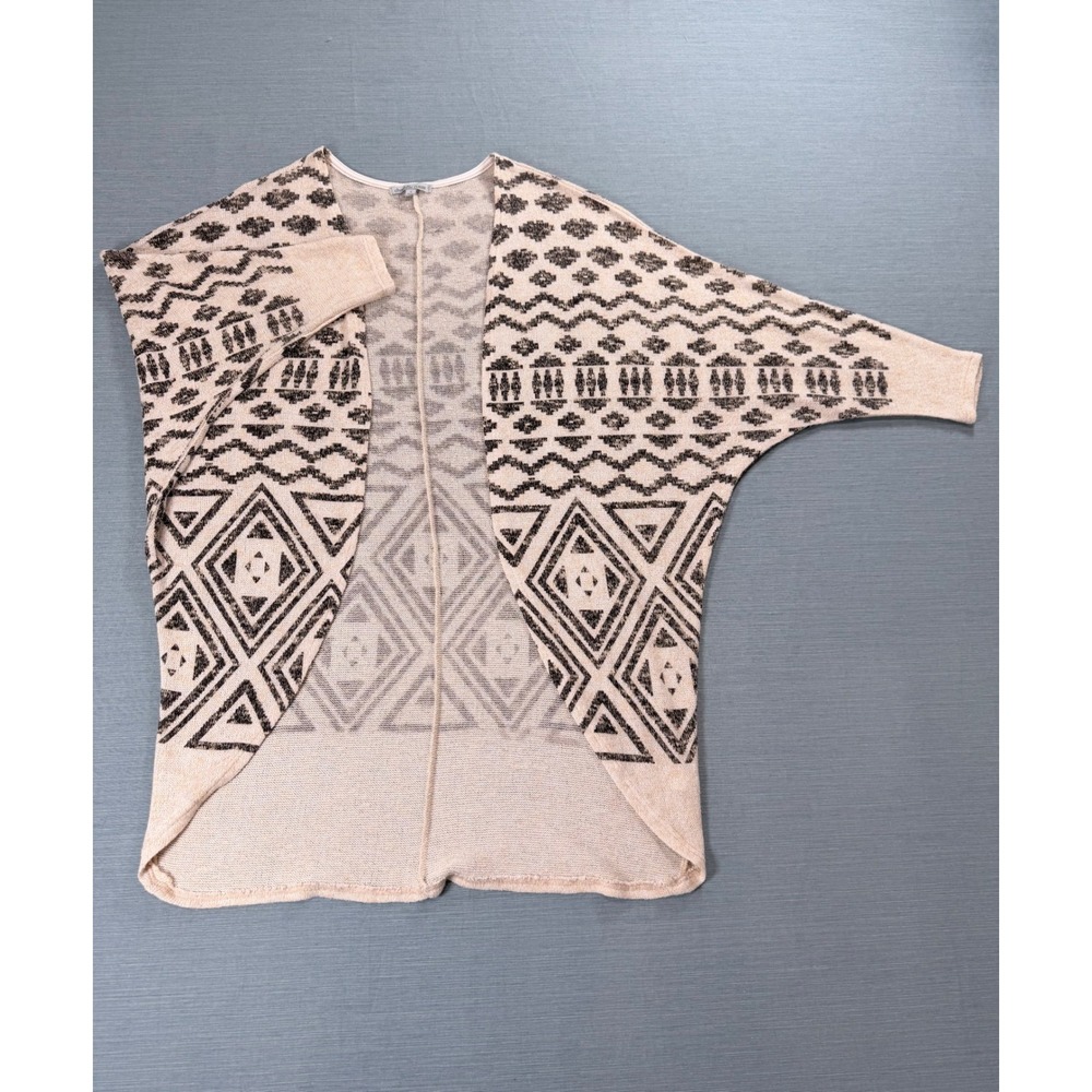 Charlotte Russe Cardigan Women Small Beige Black Geometric Tribal HT2562 Good